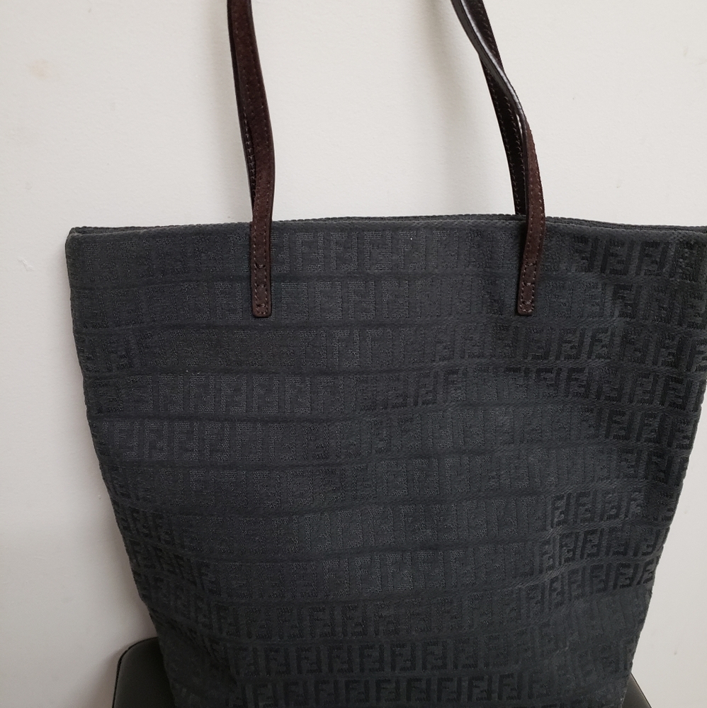 Authentic Fendi suede grey tote with brown straps